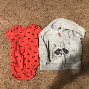 Raccoon hoodie & short sleeve bodysuit.